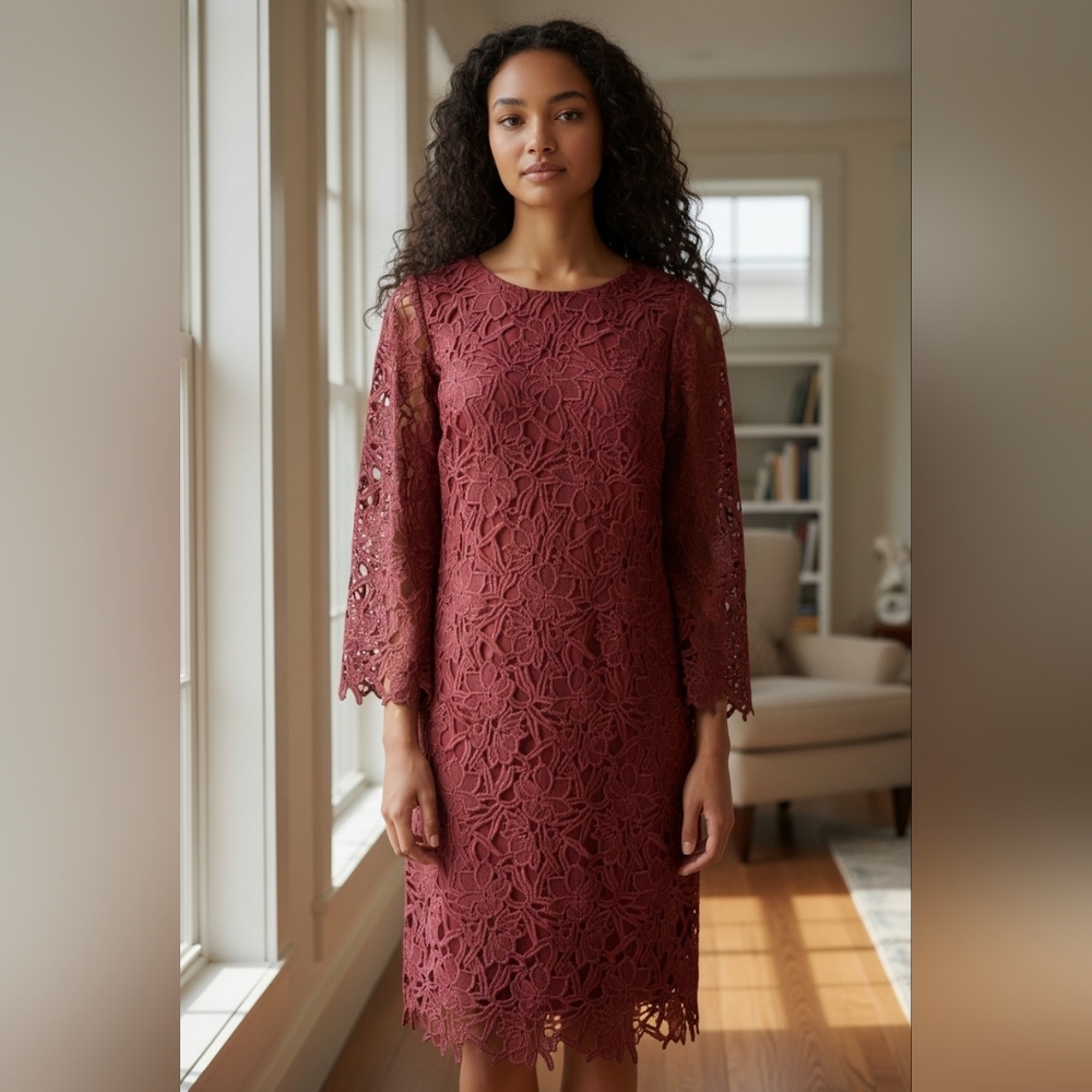 Ann Taylor Factory Dusty Pink Lace Dress Sheath Barbiecore Spring Designer
